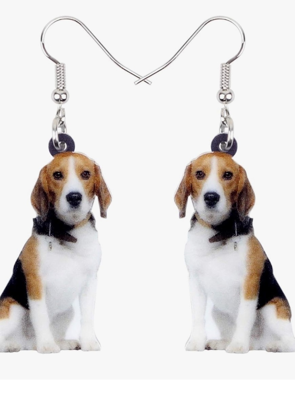 Chic Nation Beagle Print Drop Earrings in White, Brown, Black